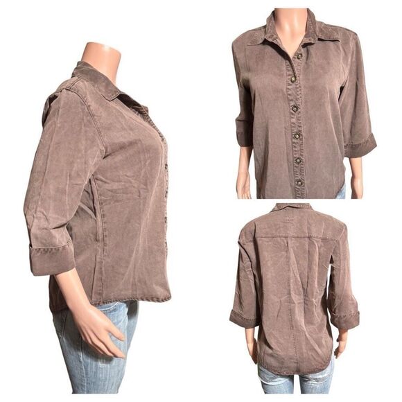 Bundle 2 Women 3/4 sleeve tencel button-down walnut and cinnamon shirts M - Picture 2 of 7